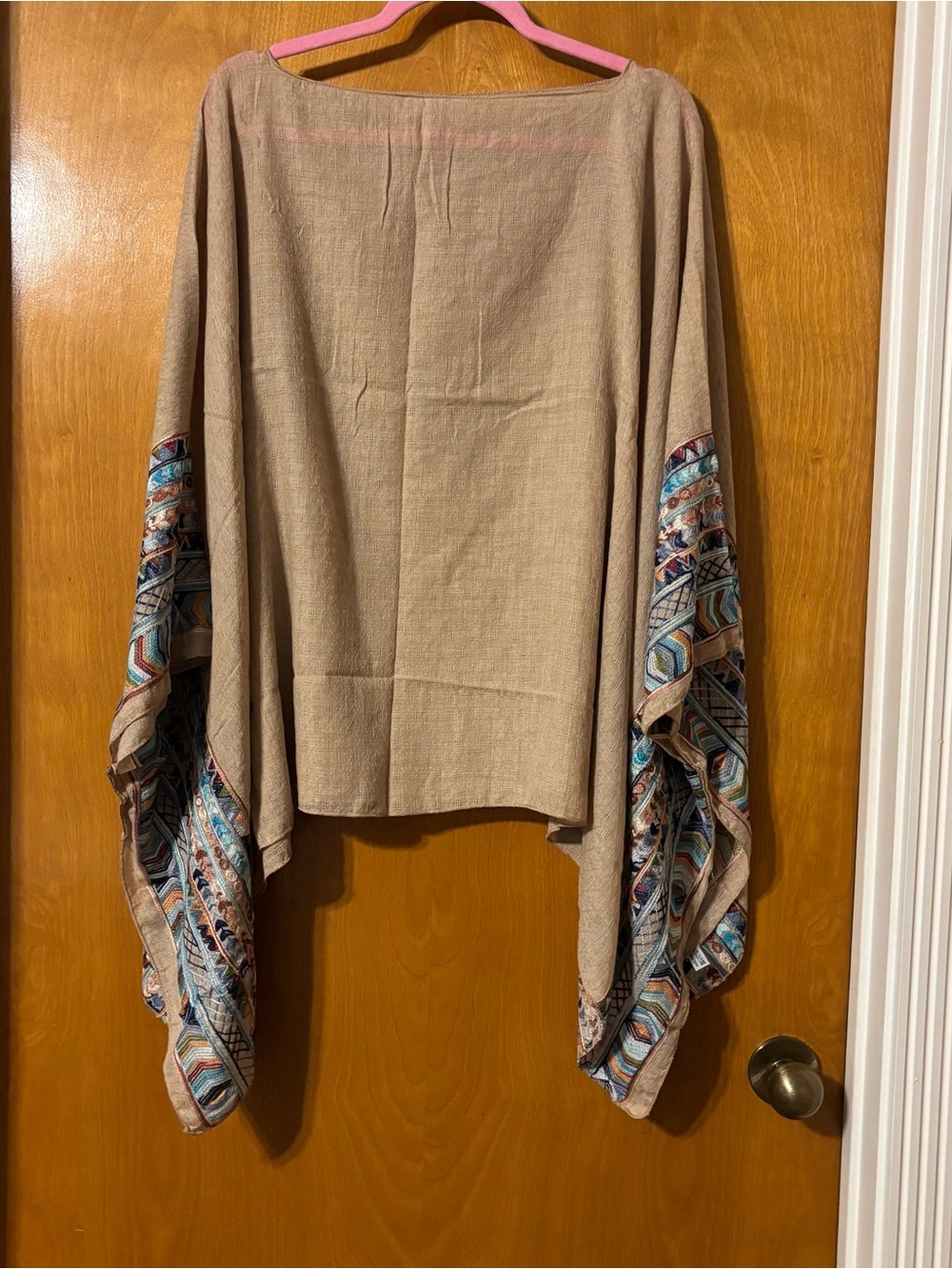 Boho Beige Tunic with Multicolored Aztec Trim